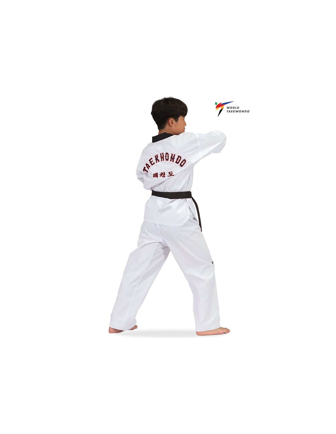 DAEDO TAEKWONDO UNIFORM WT APPROVED BLACK NECK