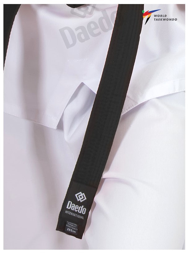 DAEDO TAEKWONDO UNIFORM WT APPROVED BLACK NECK