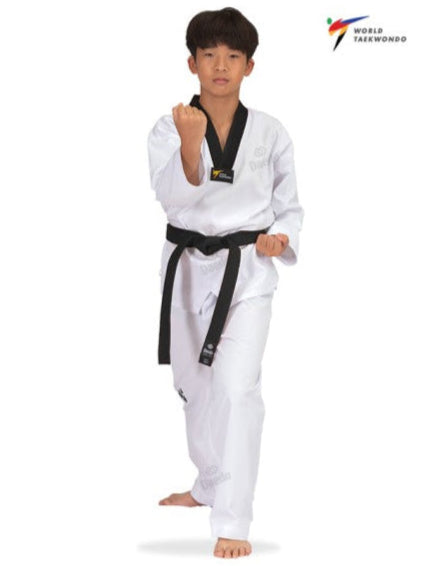 DAEDO TAEKWONDO UNIFORM WT APPROVED BLACK NECK