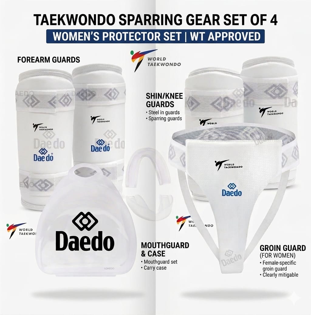 TAEKWONDO SPARRING GEAR SET OF 4 TAEKWONDO PROTECTOR SET WT APPROVED FOR WOMEN