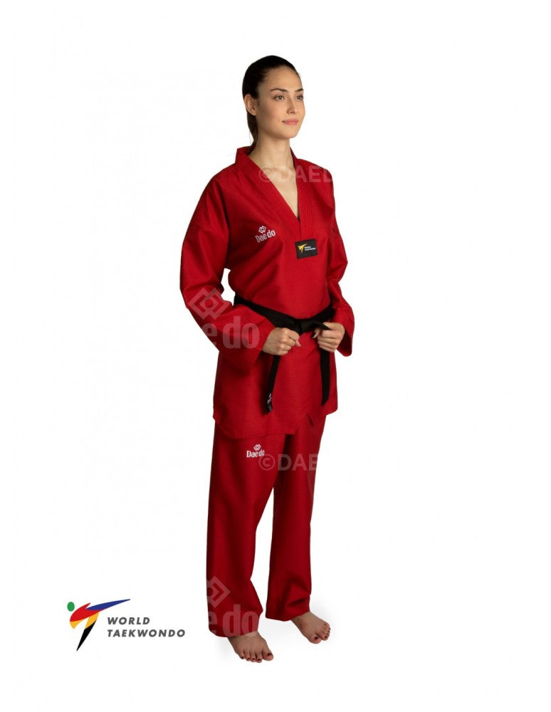 DAEDO WT RECOGNIZED TAEKWONDO UNIFORM, LIGHTWEIGHT, RED COLOR